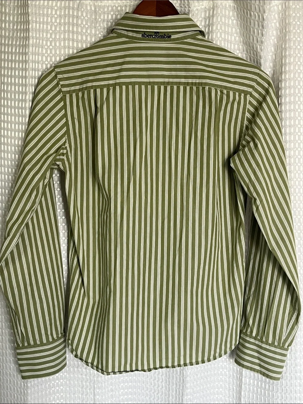 Abercrombie Women's Green White Stripe Button Shirt Cotton Medium Fitted